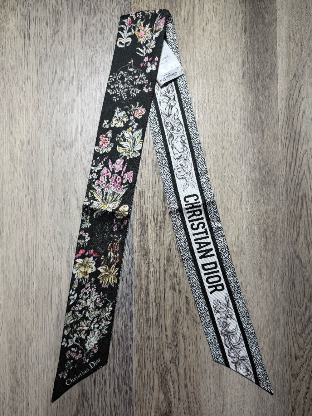 Christian Dior Mitza Oblique Floral Silk Scarf Black